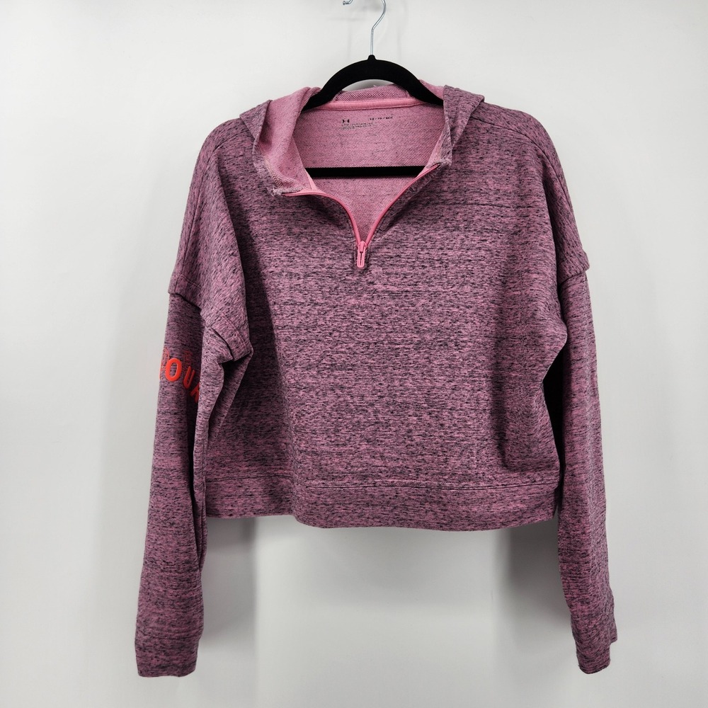 Under Armour Sweatshirt Womens XS Pink Pullover Quarter Zip Long Sleeve Cropped
